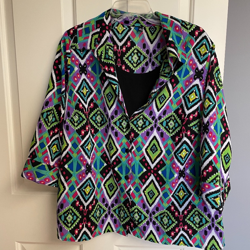 Blouse with Tank 2X Woman Diamond Pattern Green Purple